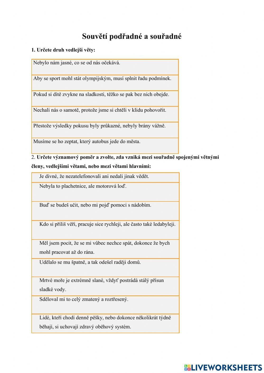 Souvětí podřadné a souřadné - příprava k testu - 8. ročník