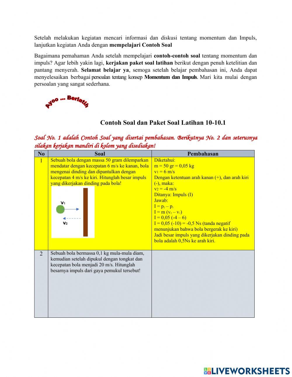 Liveworksheet momentum