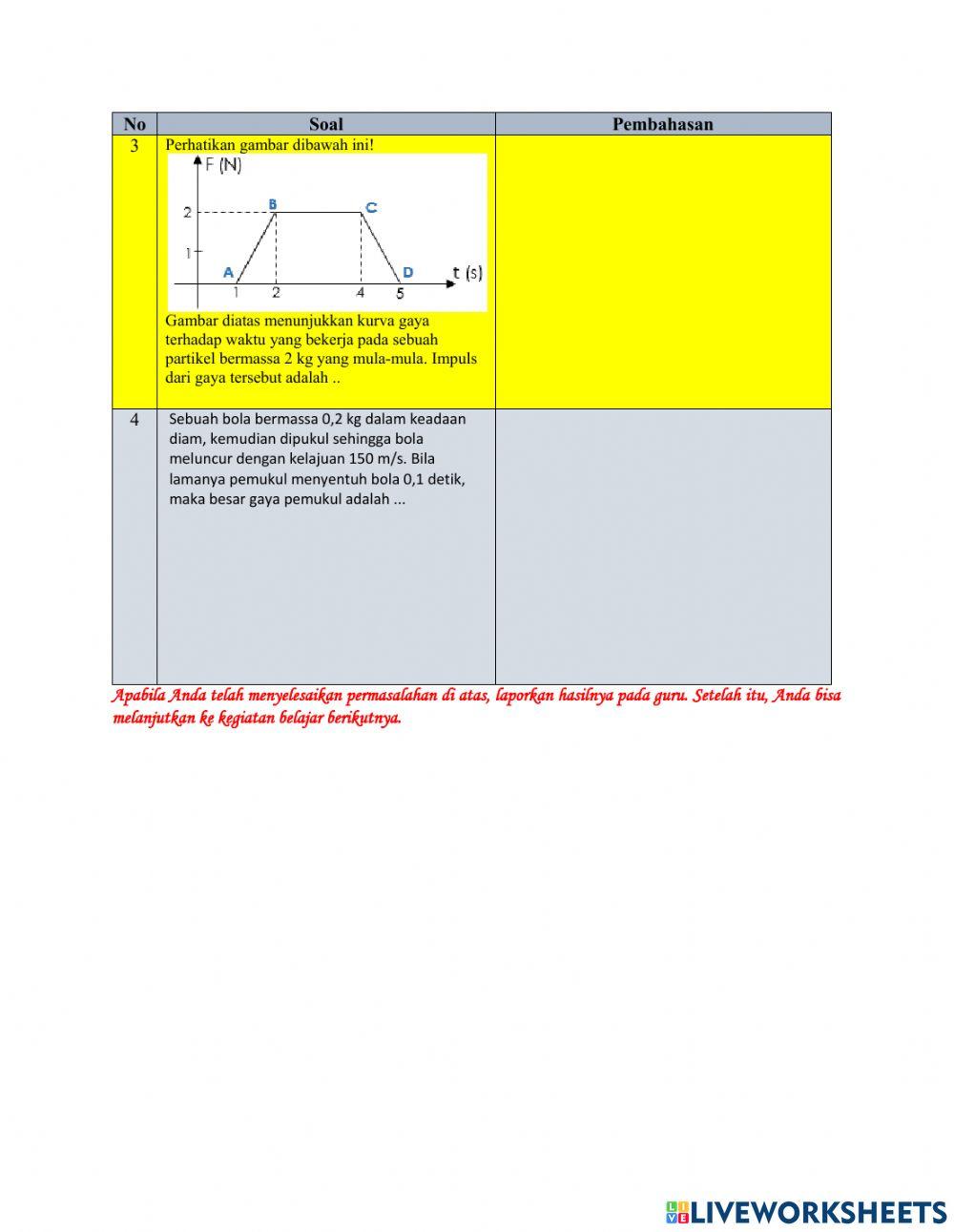 Liveworksheet momentum