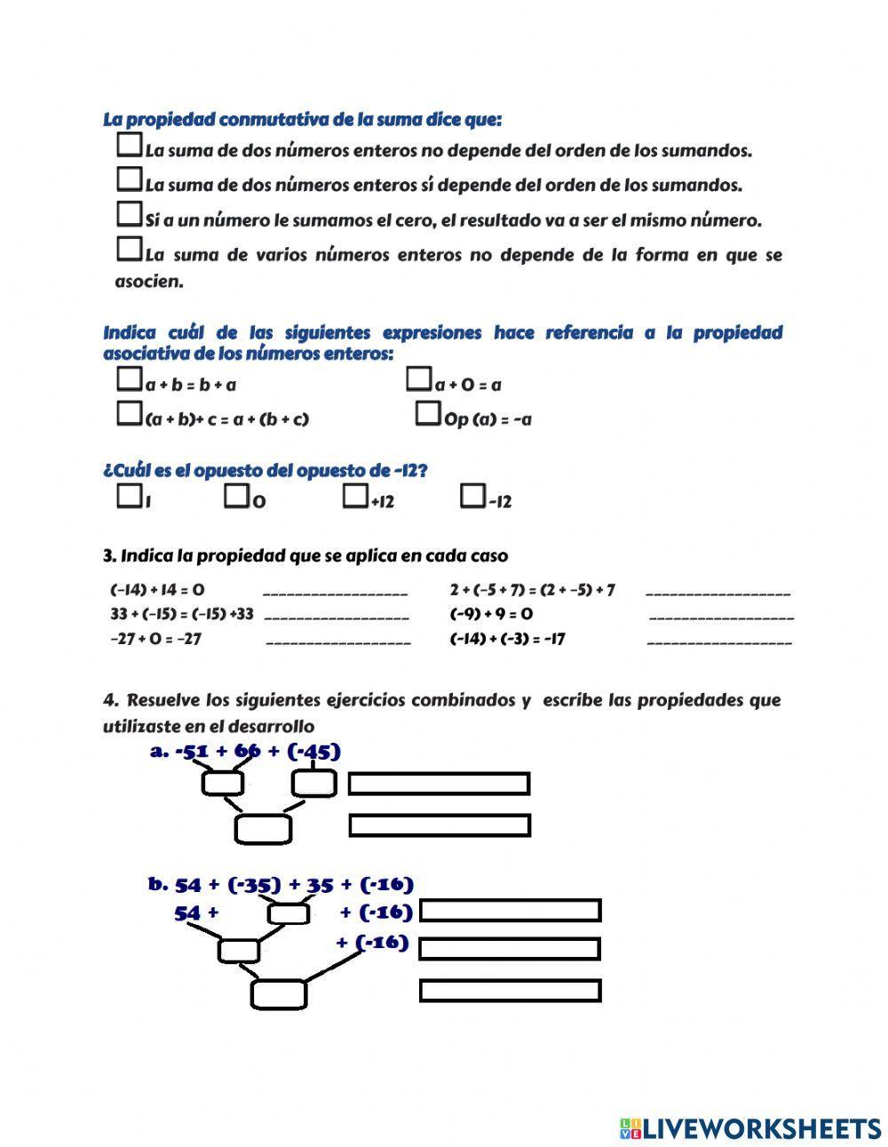 Propiedades de la adición en los números enteroes