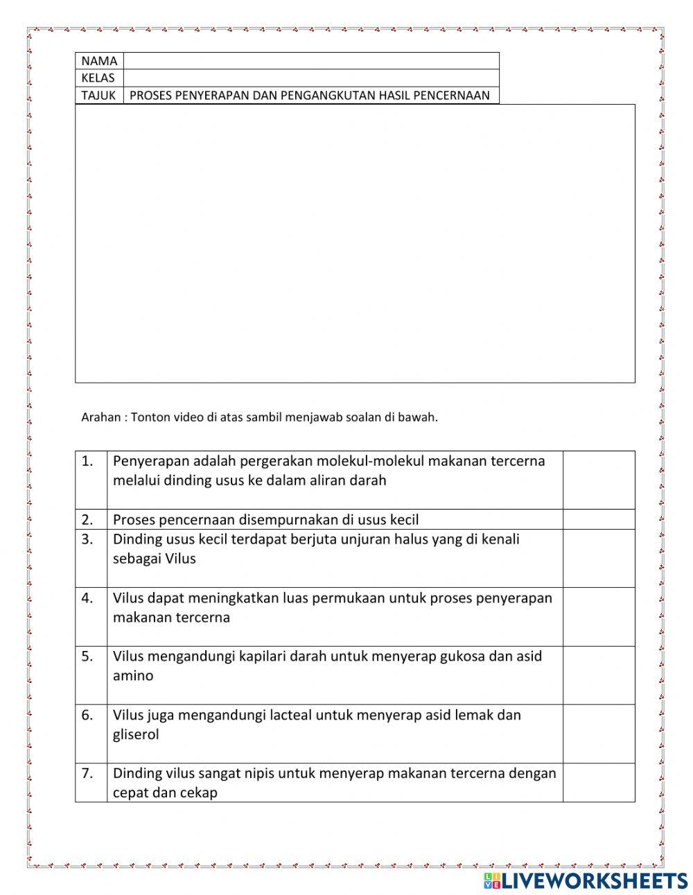 Proses penyerapan dan pengangkutan hasil pencernaan