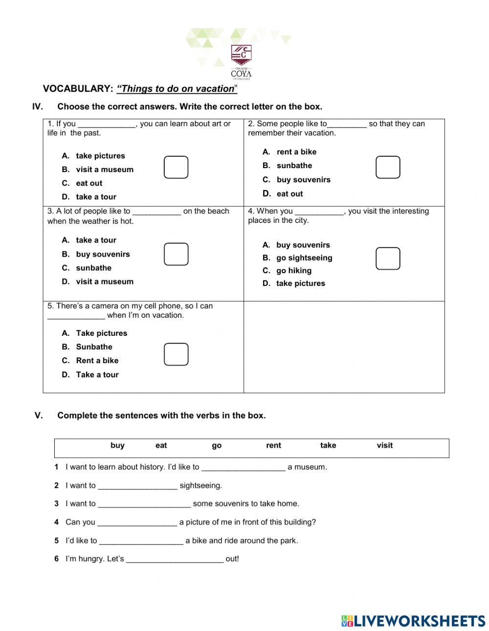 WORKSHEET N°1- VOC. 8TH GRADES 2021