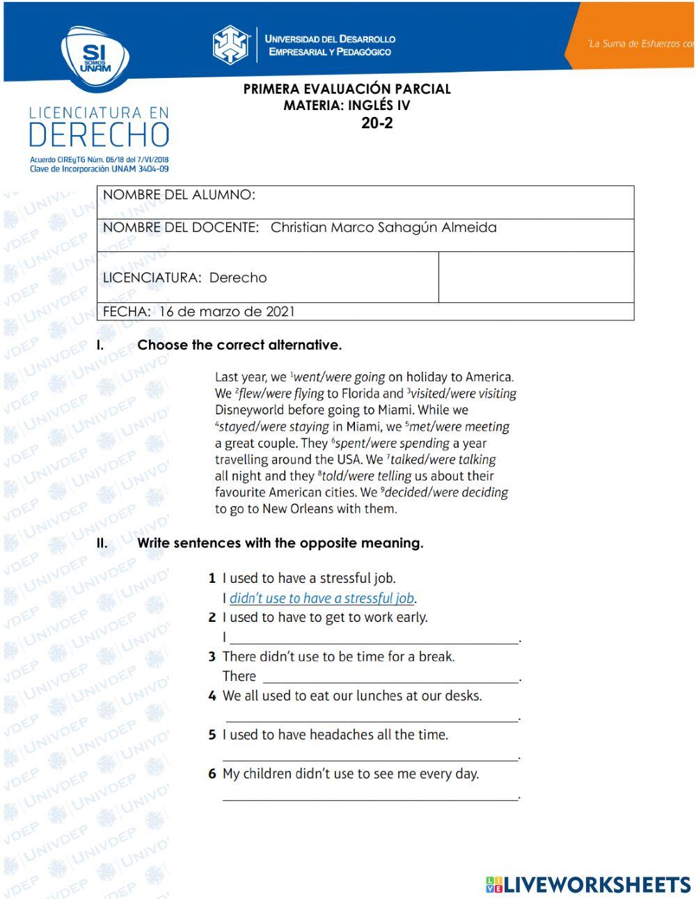 Exam Pre-Intermediate  (U5-7)