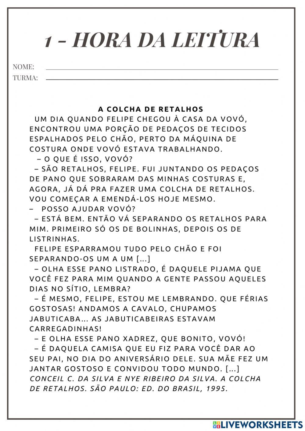 Projeto do Livro Colcha de Retalhos