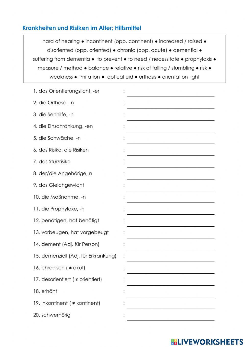 Pflege Wortschatz 04