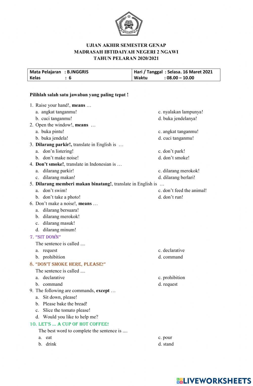 Pat mapel bahasa inggris