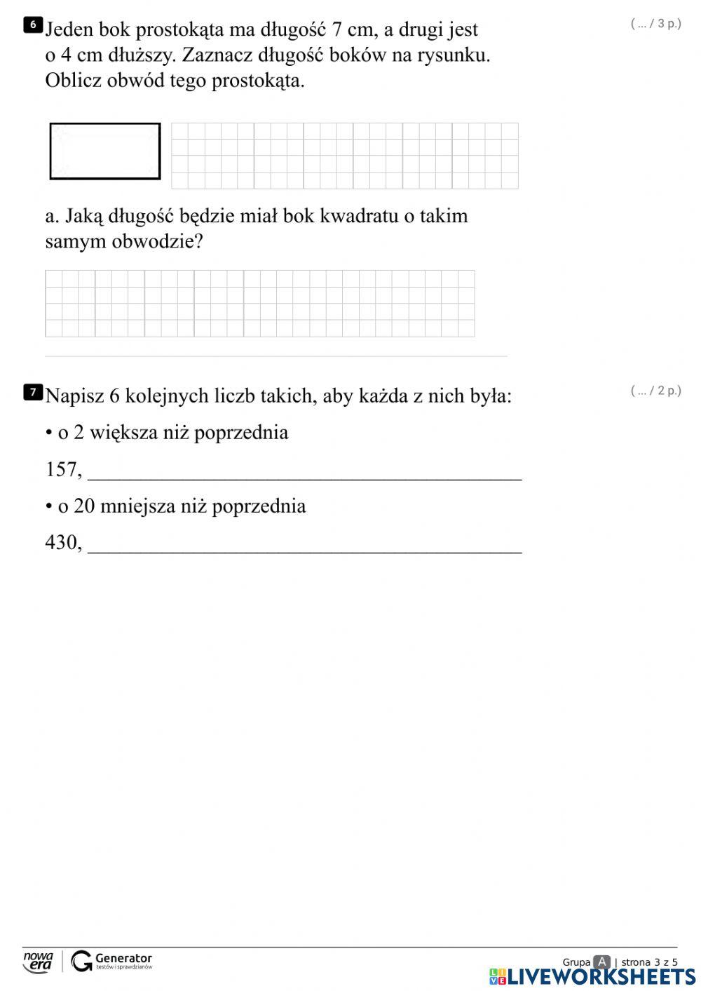 Konkurs matematyczny klasa III