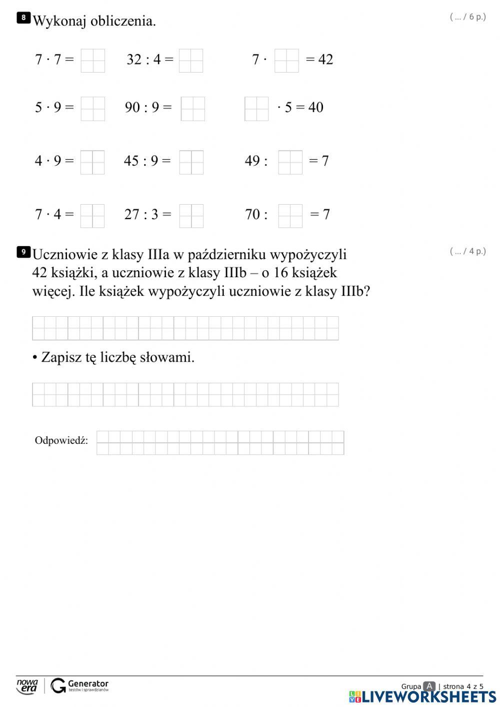 Konkurs matematyczny klasa III