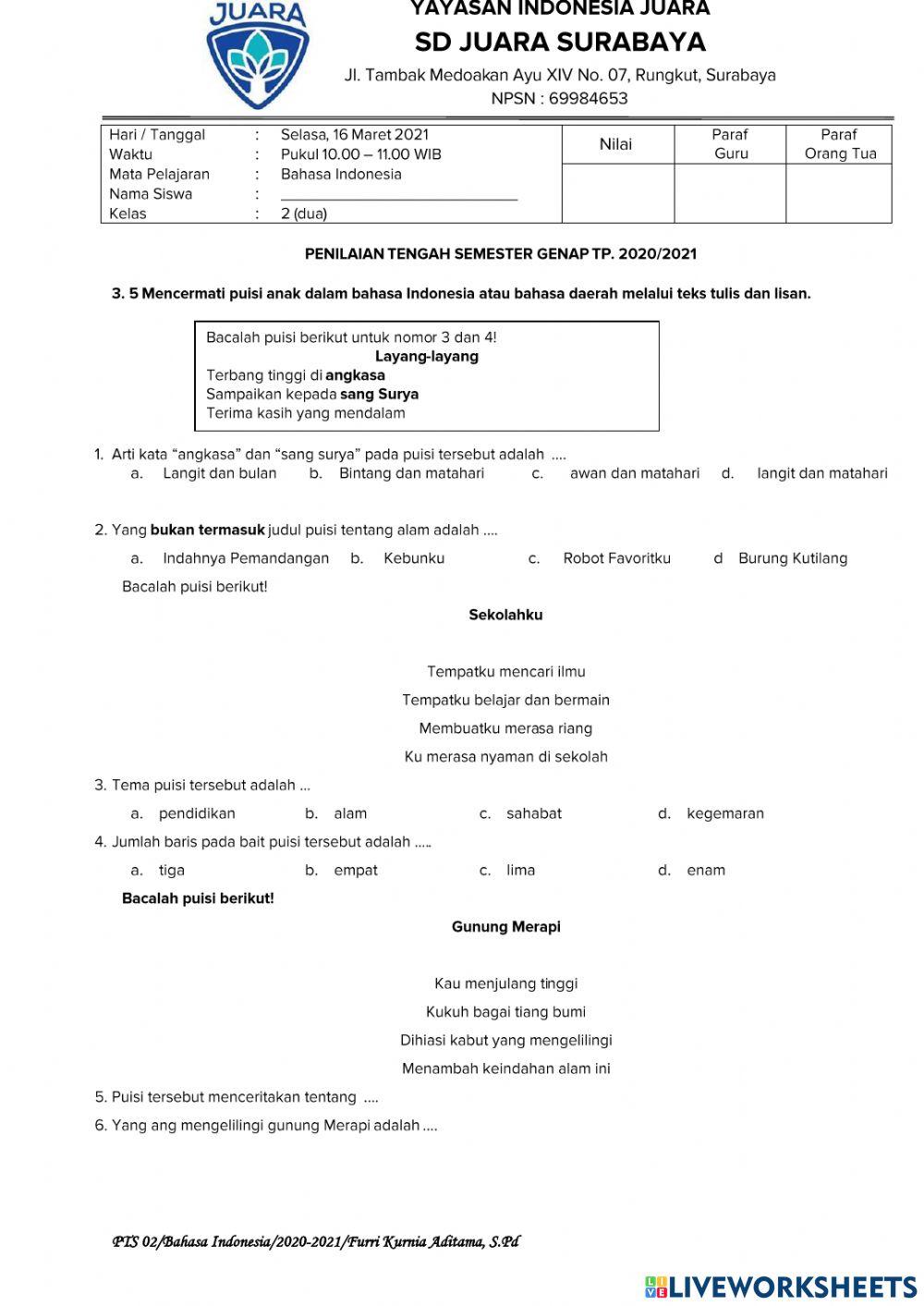 Bahasa Indonesia-Penilaian Tengah Semester Genap