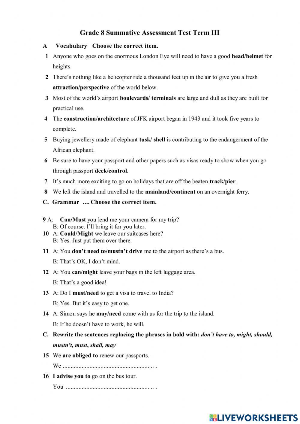 Grade 8 SAT Term III