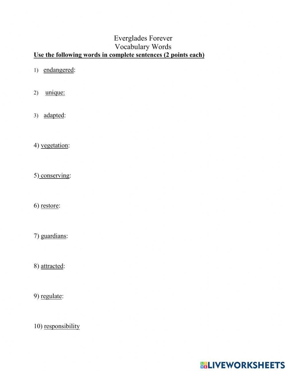 Vocabulary Sentences