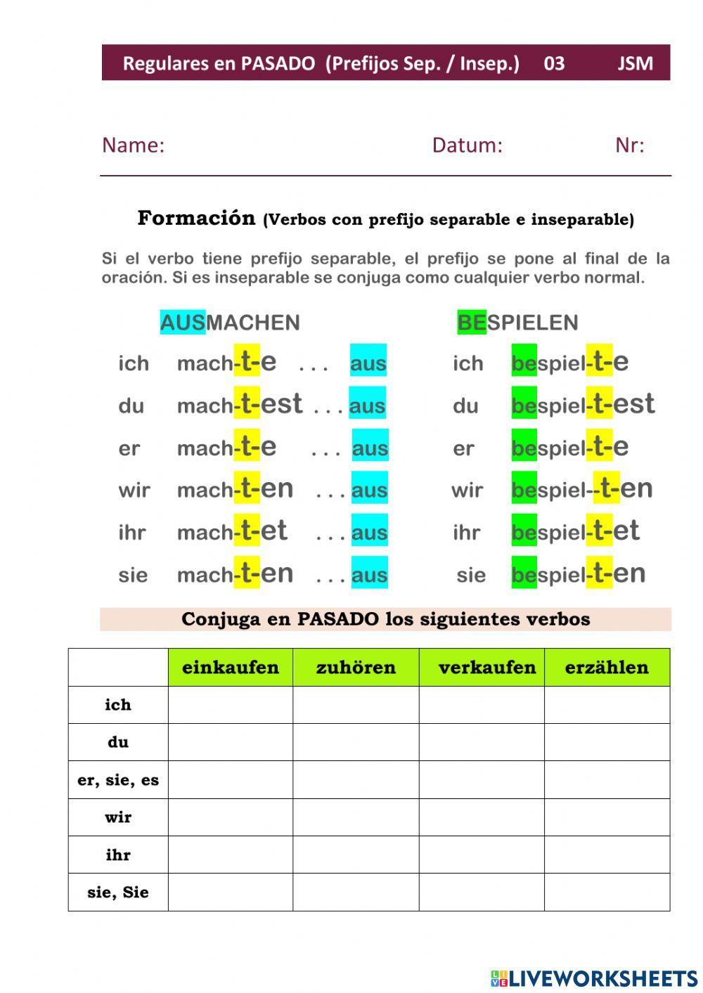 Conjugacion Regulares Pasado prefijos 03