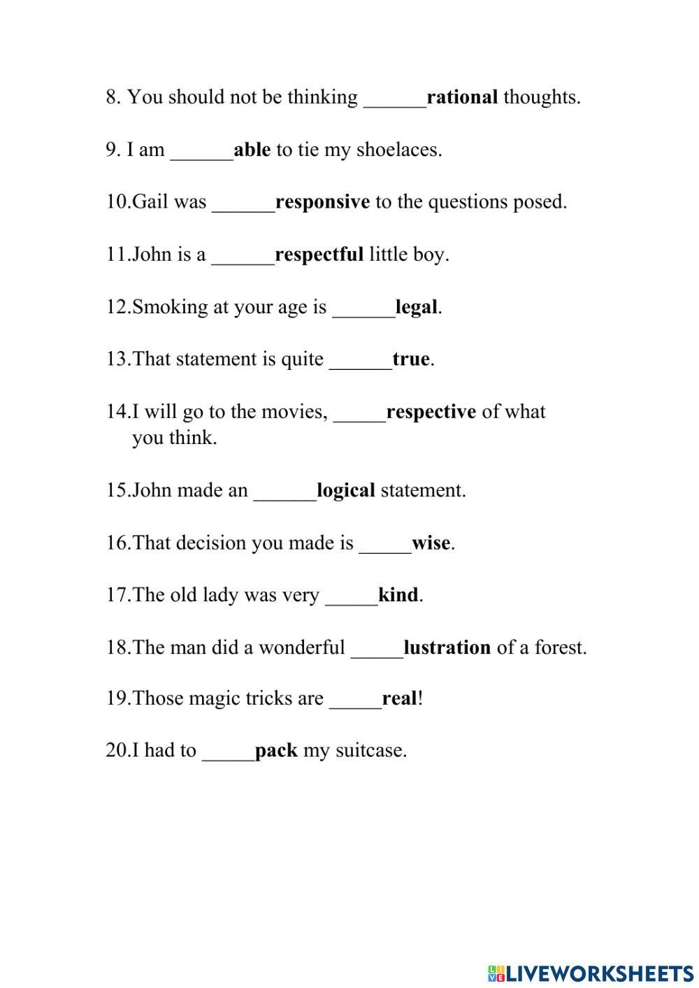 Prefixes - 'il,' 'ir' and 'un' With Exceptions