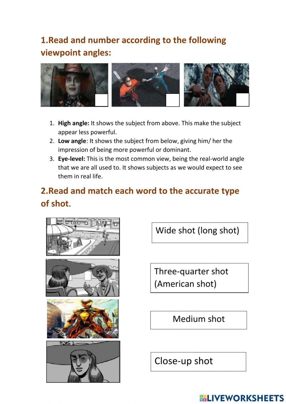 Types of angles and shots