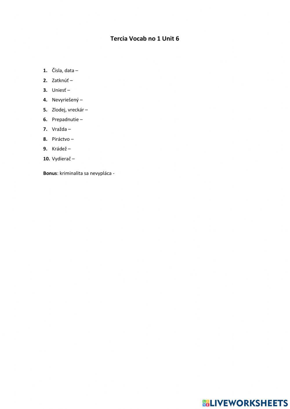 Tercia Vocab 1 Unit 6