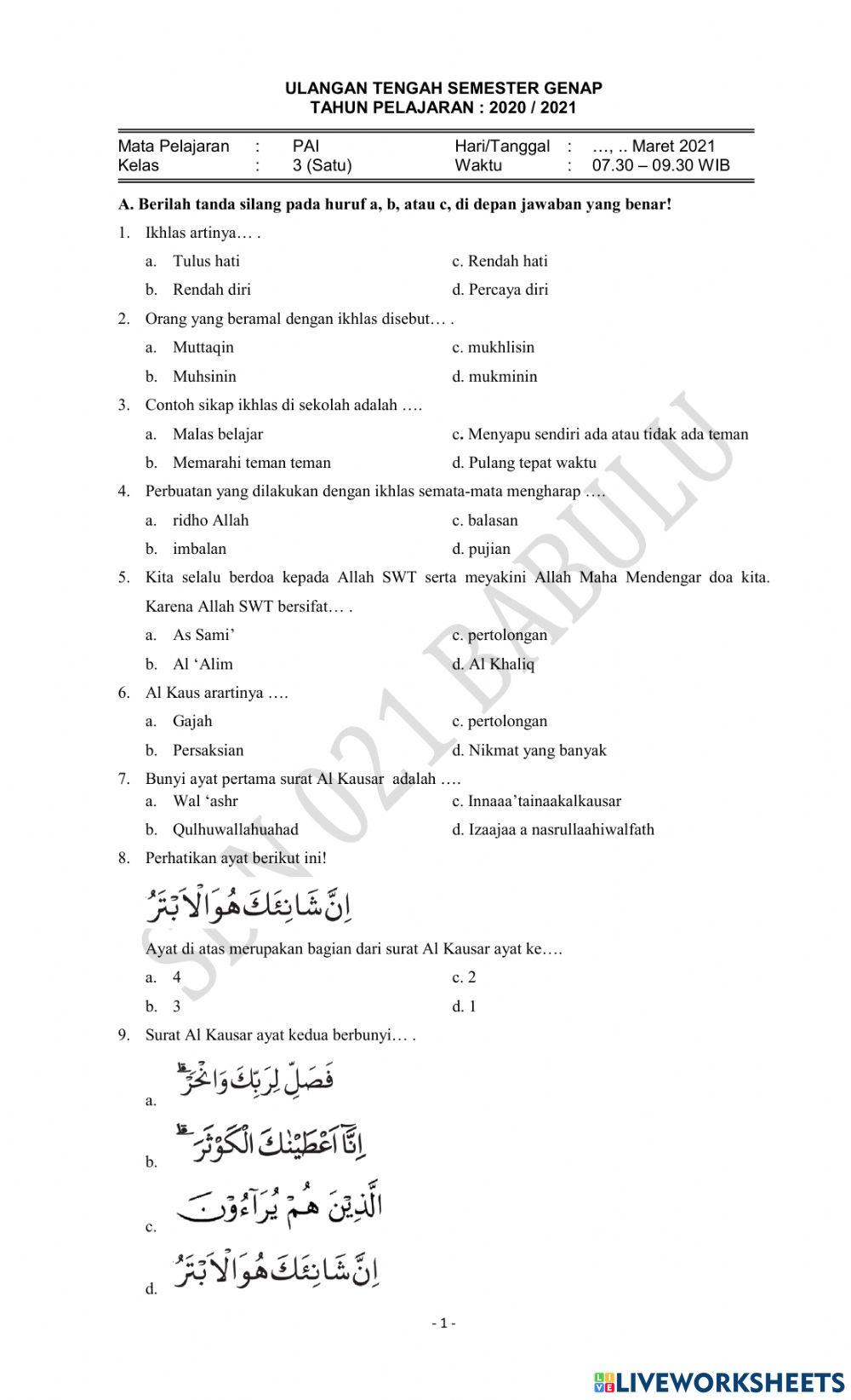 Uts pai kls 3 semester 2