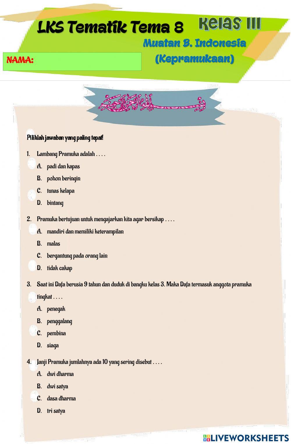 LKS Tematik Tema 8 (Muatan B. Indonesia Kepramukaan)