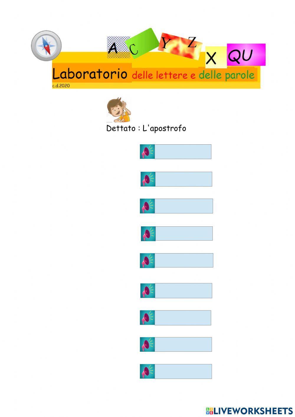 Dettato di parole con l'apostrofo