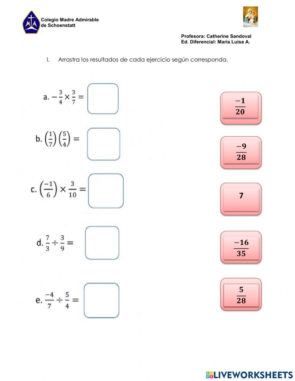 Multiplicación y división de números racionales