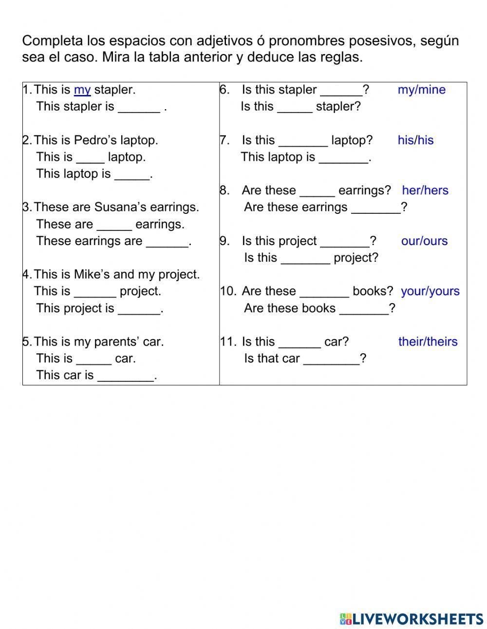 Possessive pronouns and adjectives