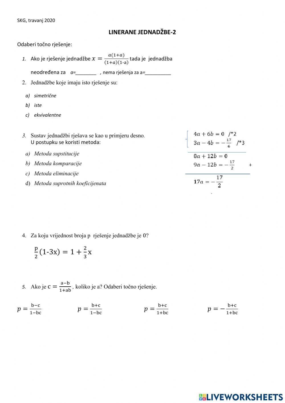 Linearne jednadžbe i sustavi