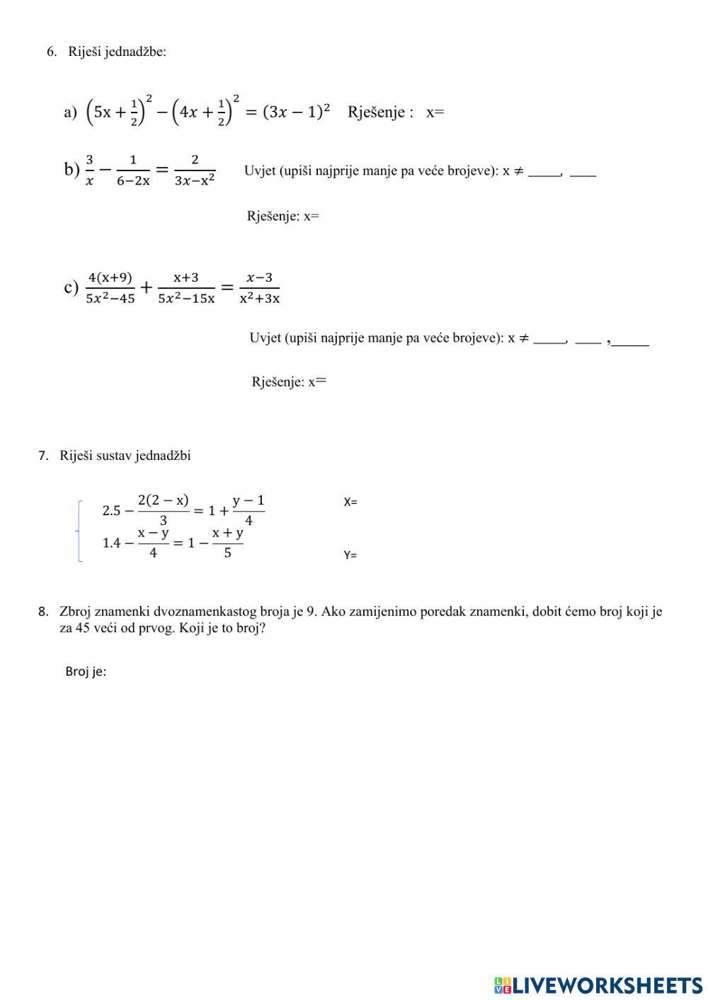 Linearne jednadžbe i sustavi