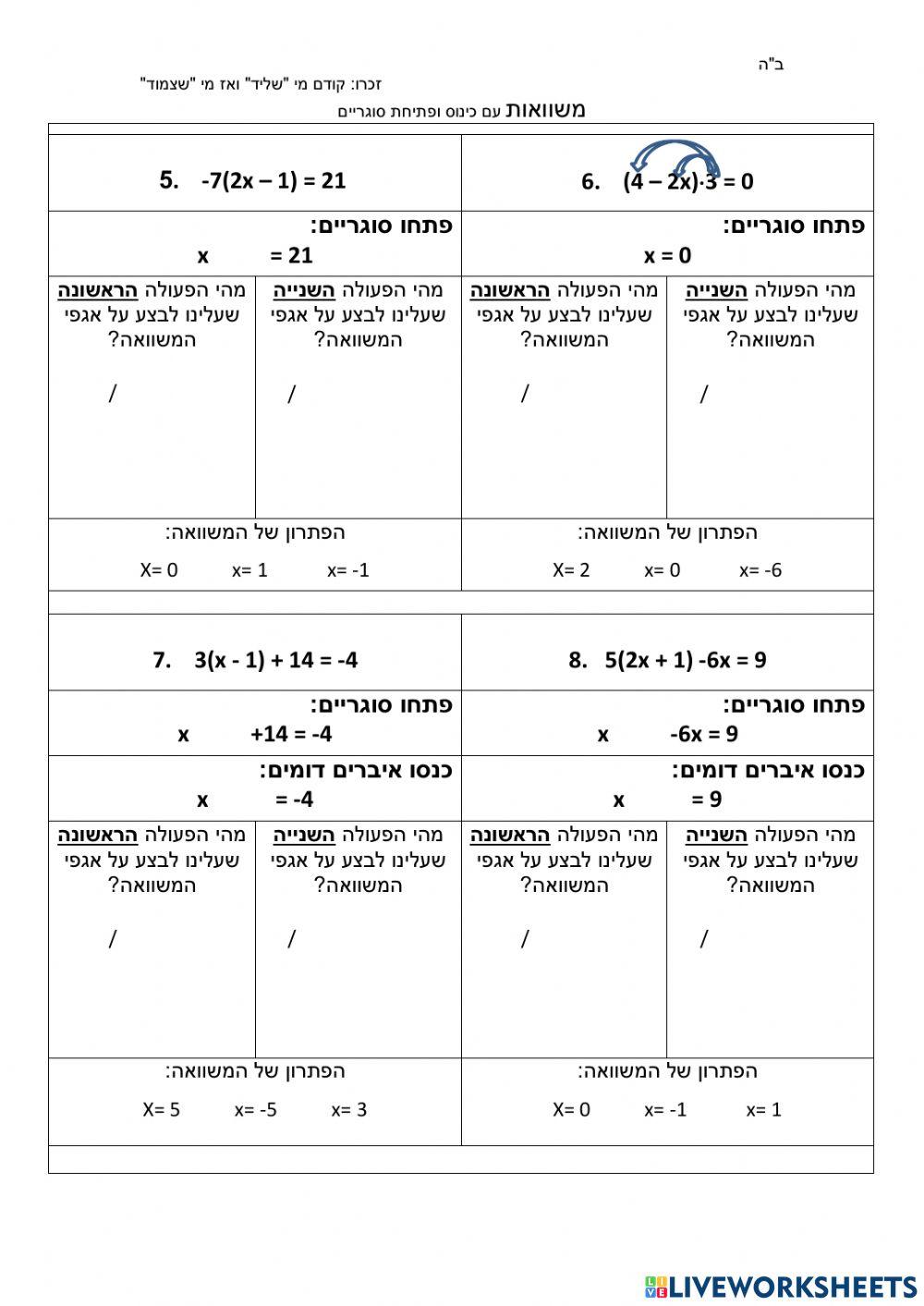 משוואות עם כינוס ופתיחת סוגריים