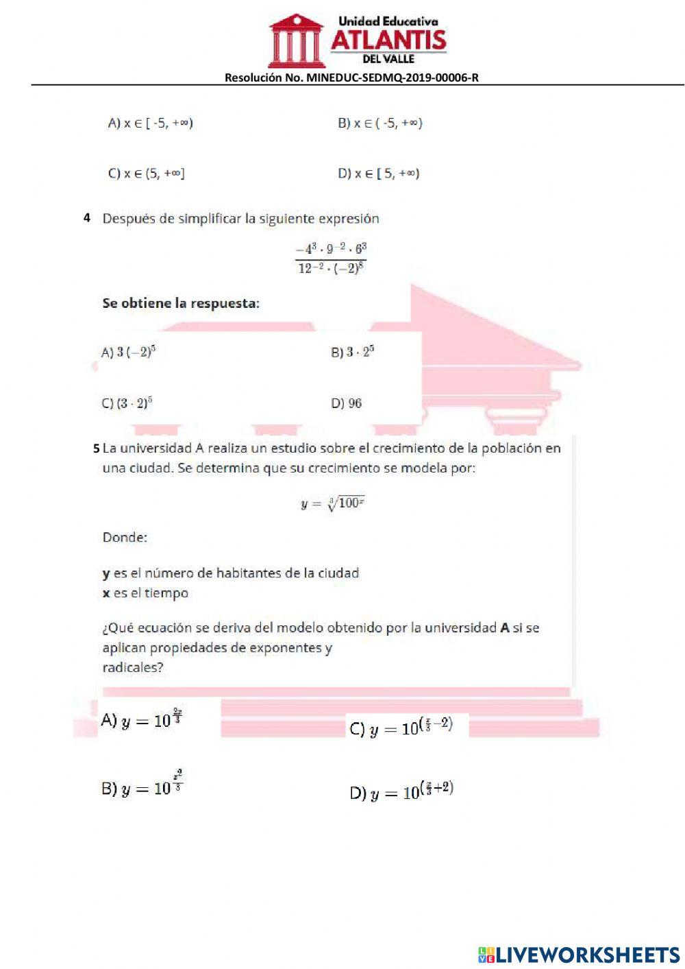Ecuación – Función Exponencial y Logarítmica