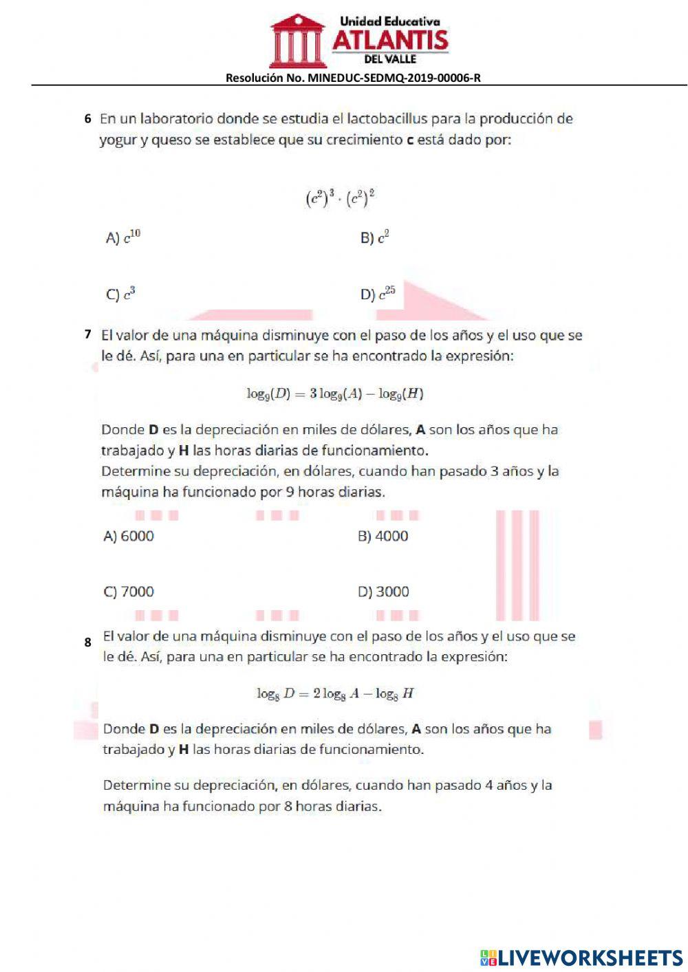Ecuación – Función Exponencial y Logarítmica