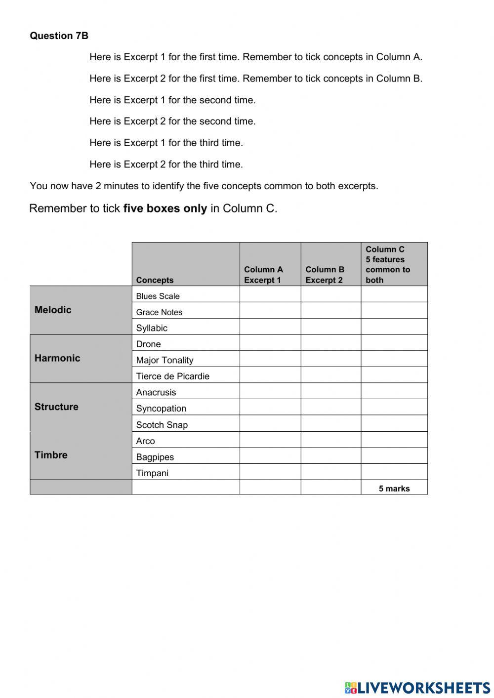 Higher Music UM Practise Question 7B