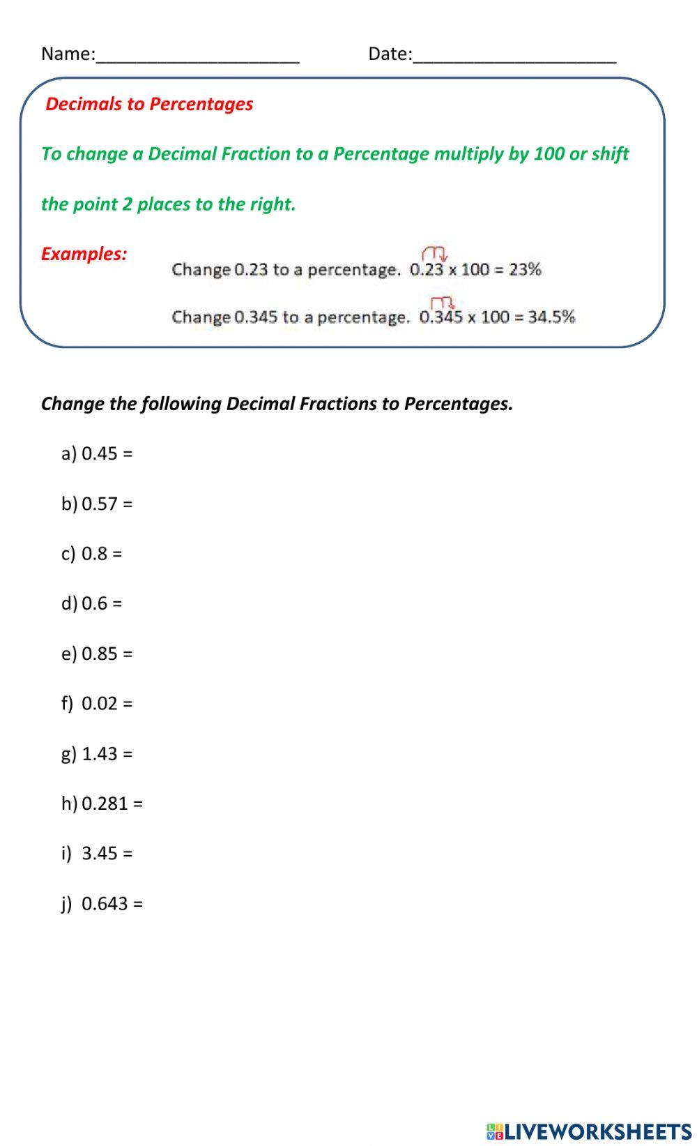 Changing Decimals to Percentages