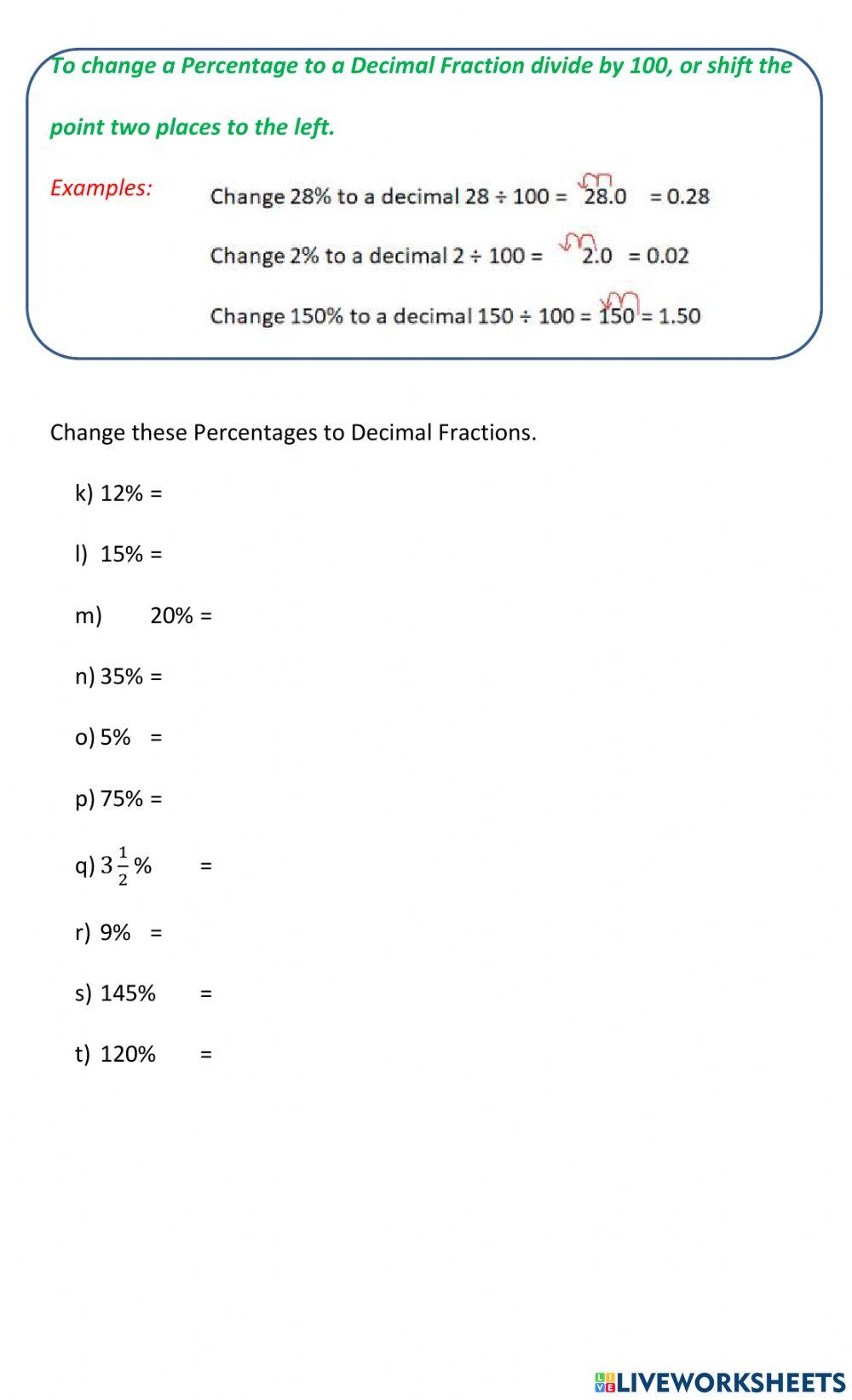 Changing Decimals to Percentages