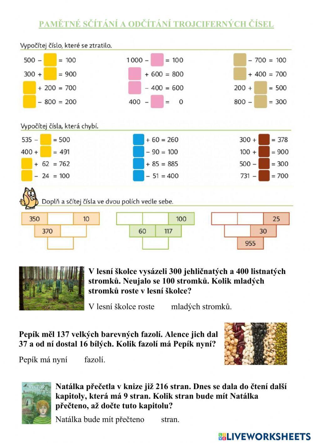 Pamětné sčítání trojciferných čísel