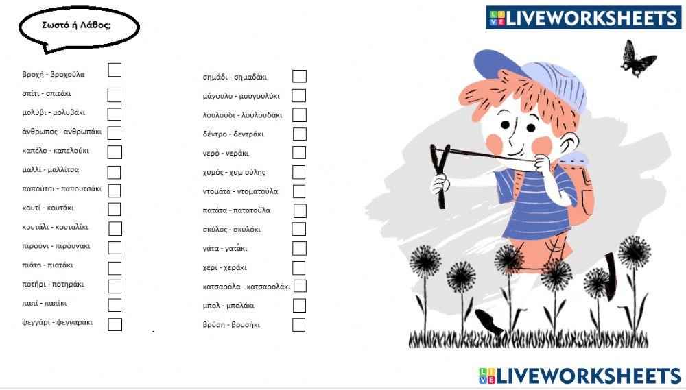 -άκι, -άκος, -ούλα