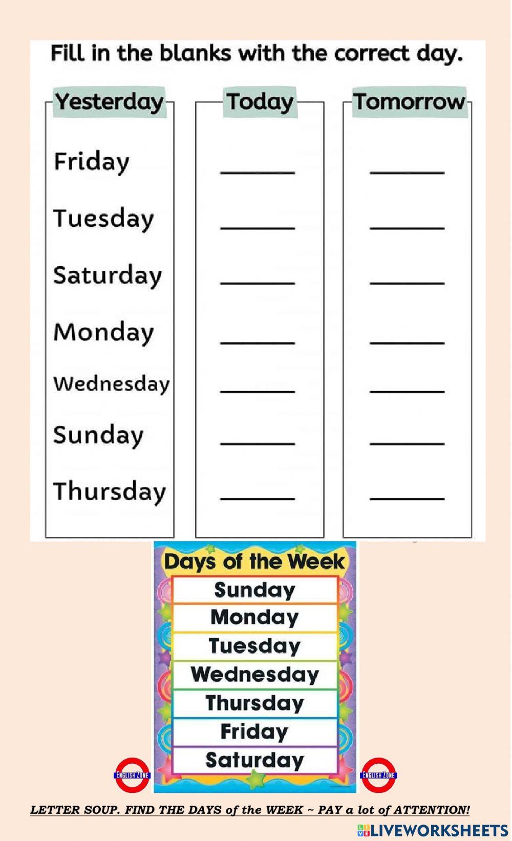VOCABULARY  ROCKS   -  DAYS  of  the WEEK