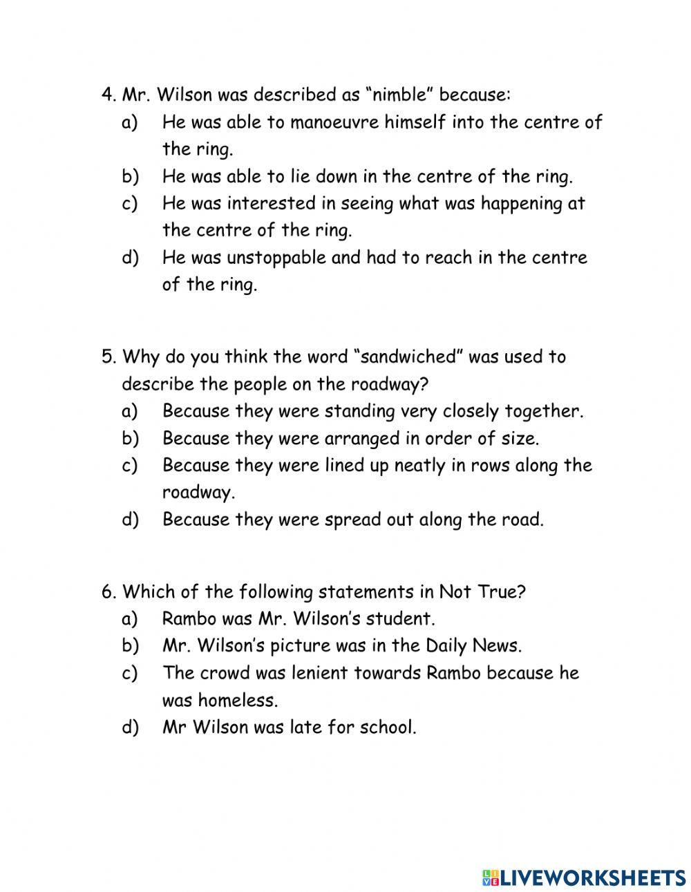 Comprehension- Homeless Student