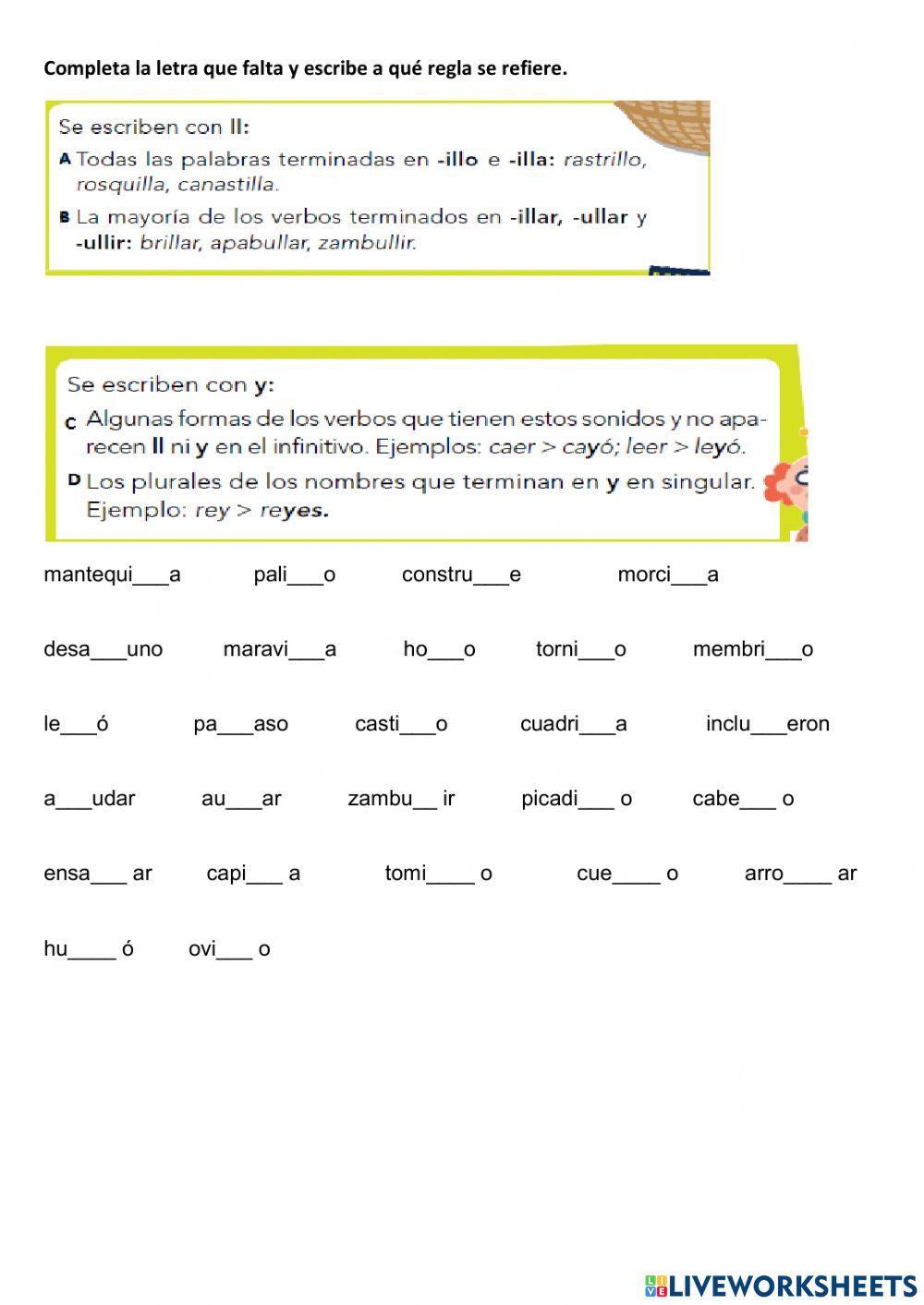 Palabras con ll o y