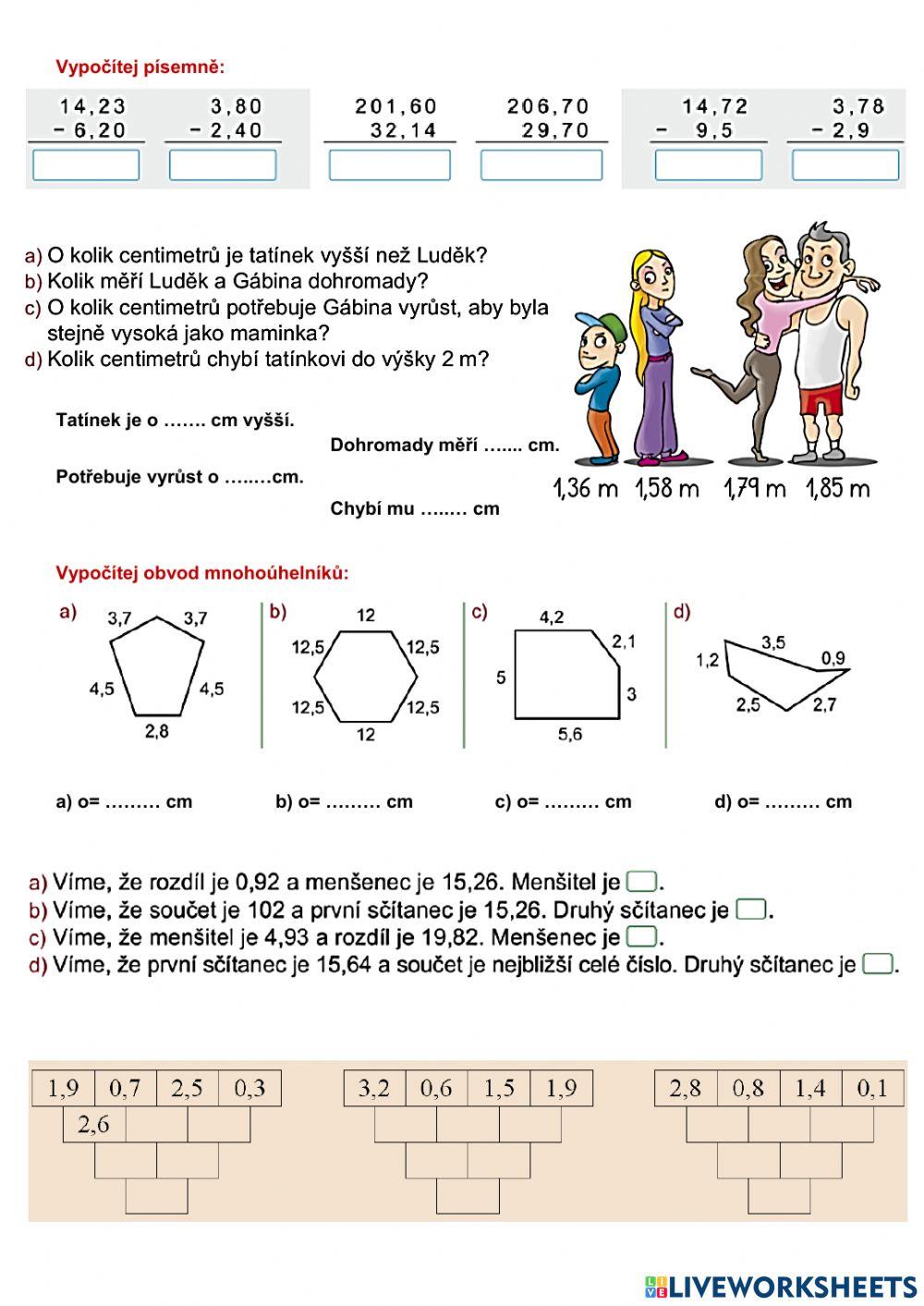 Desetinná čísla - písemně