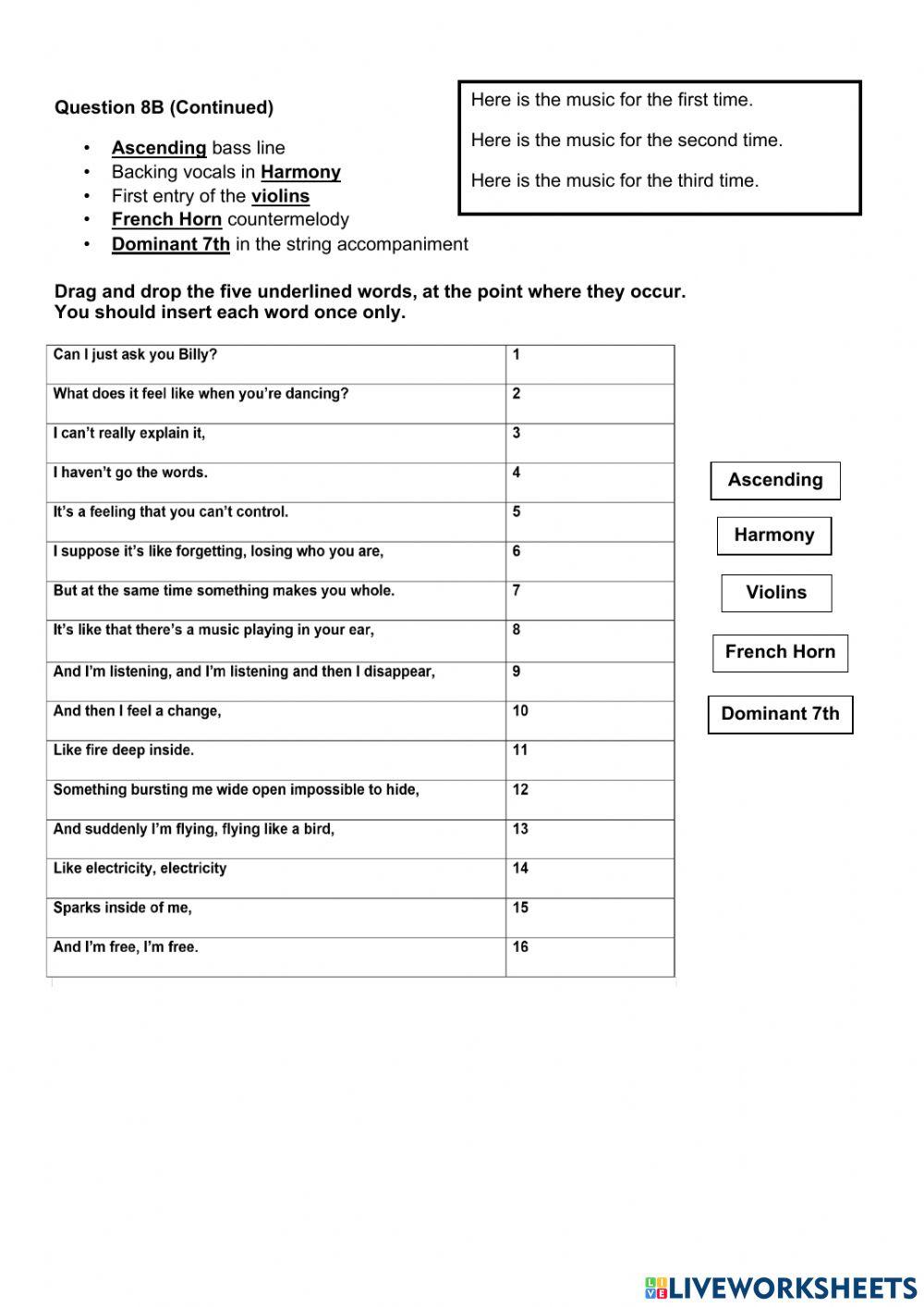 Higher Music UM Practise Question 8B