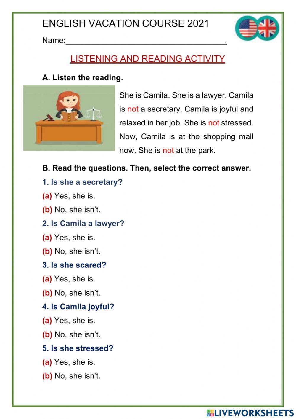 Listening and reading activity
