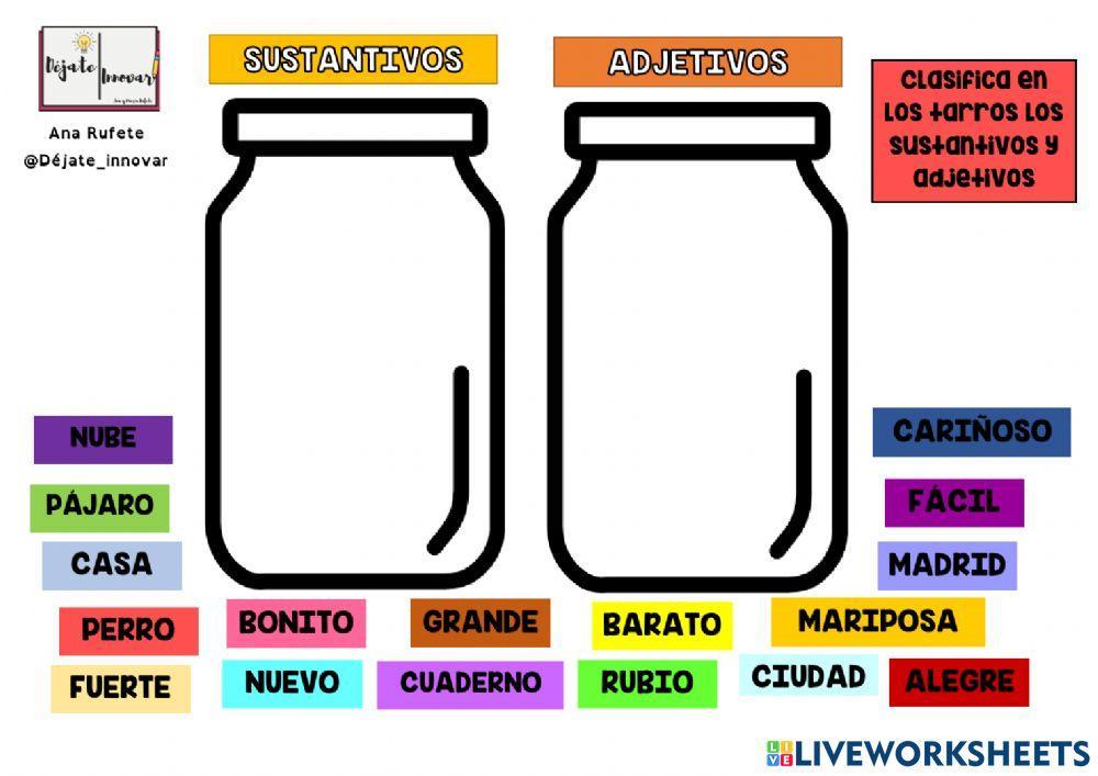 Tarro de los adjetivos y sustantivos