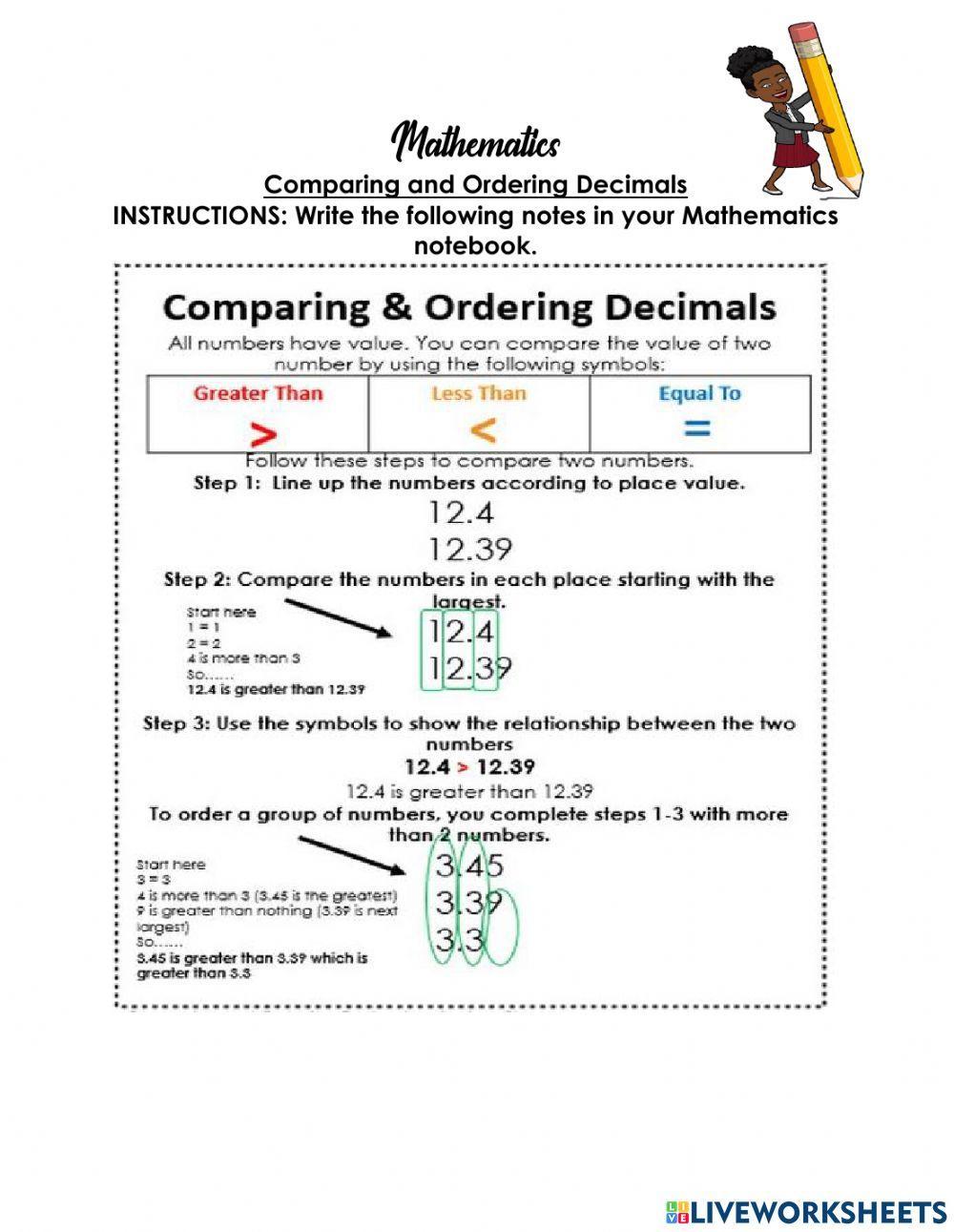 Comparing & Ordering Decimals