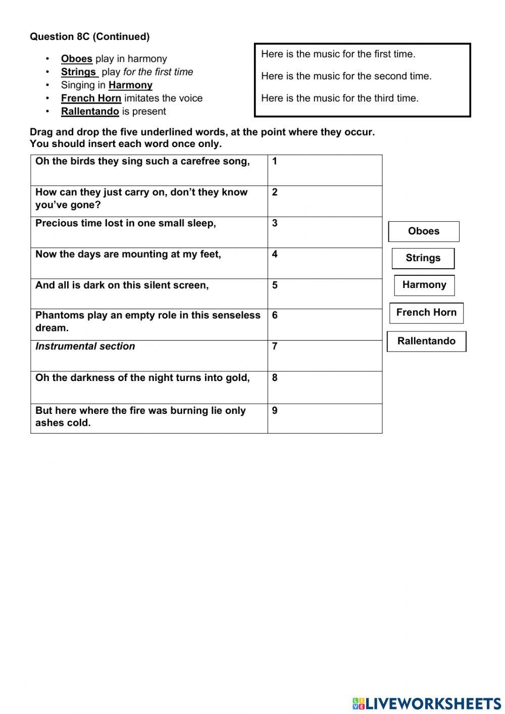 Higher Music UM Practise Question 8C