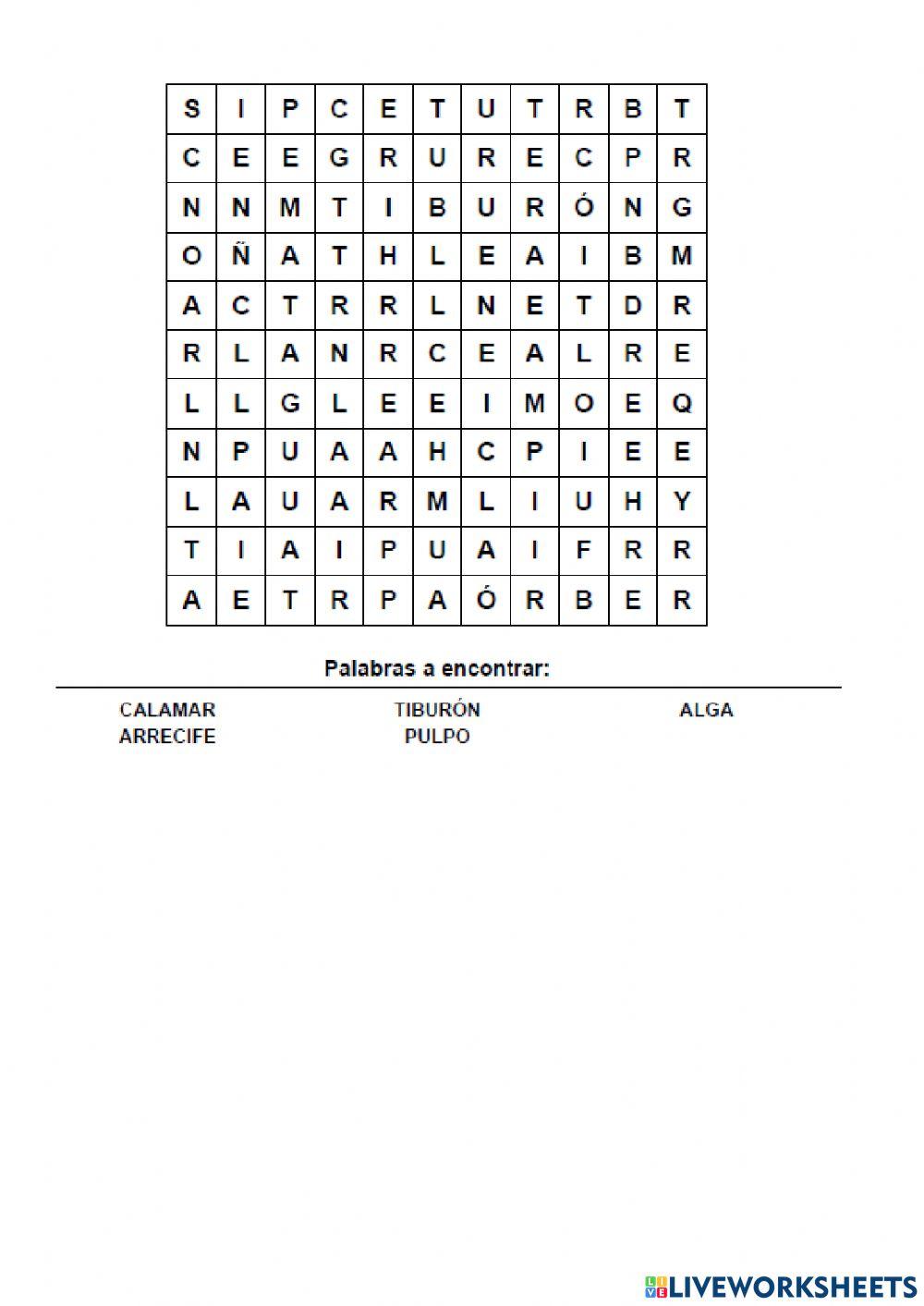 Sopa de letras del mar