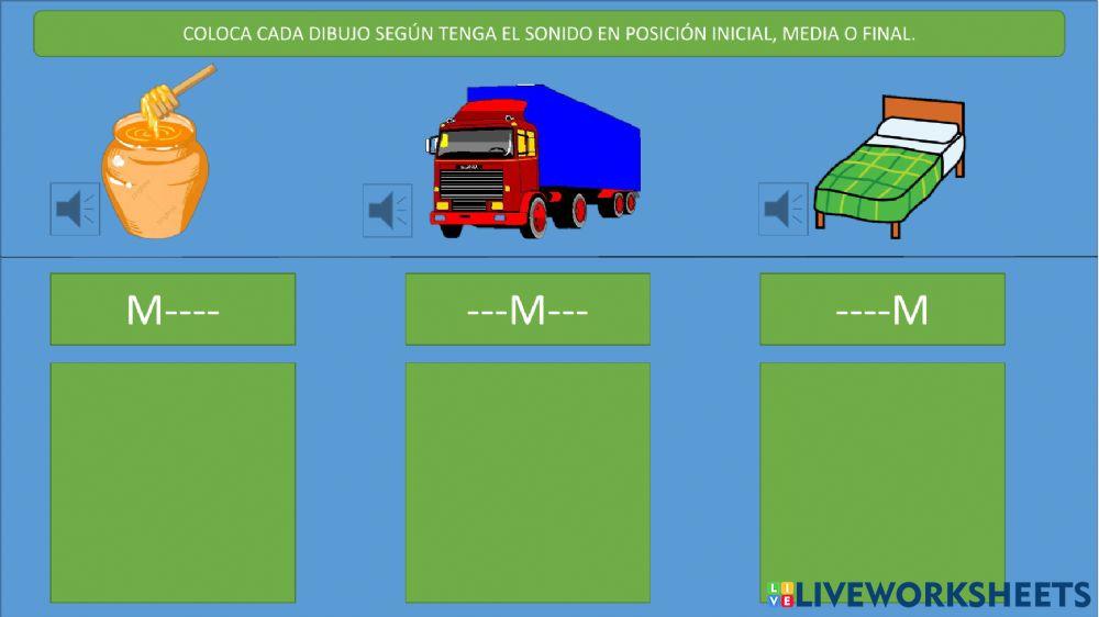 Clasifica los dibujos según el lugar donde tengan el sonido