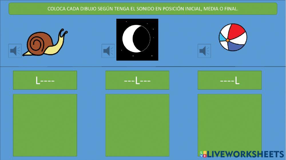 Clasifica los dibujos según el lugar donde tengan el sonido