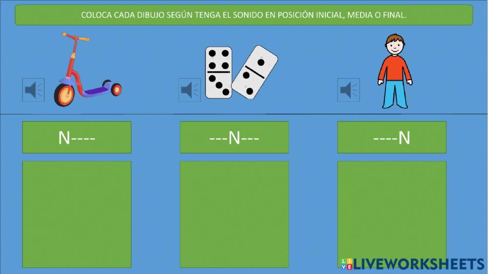 Clasifica los dibujos según el lugar donde tengan el sonido