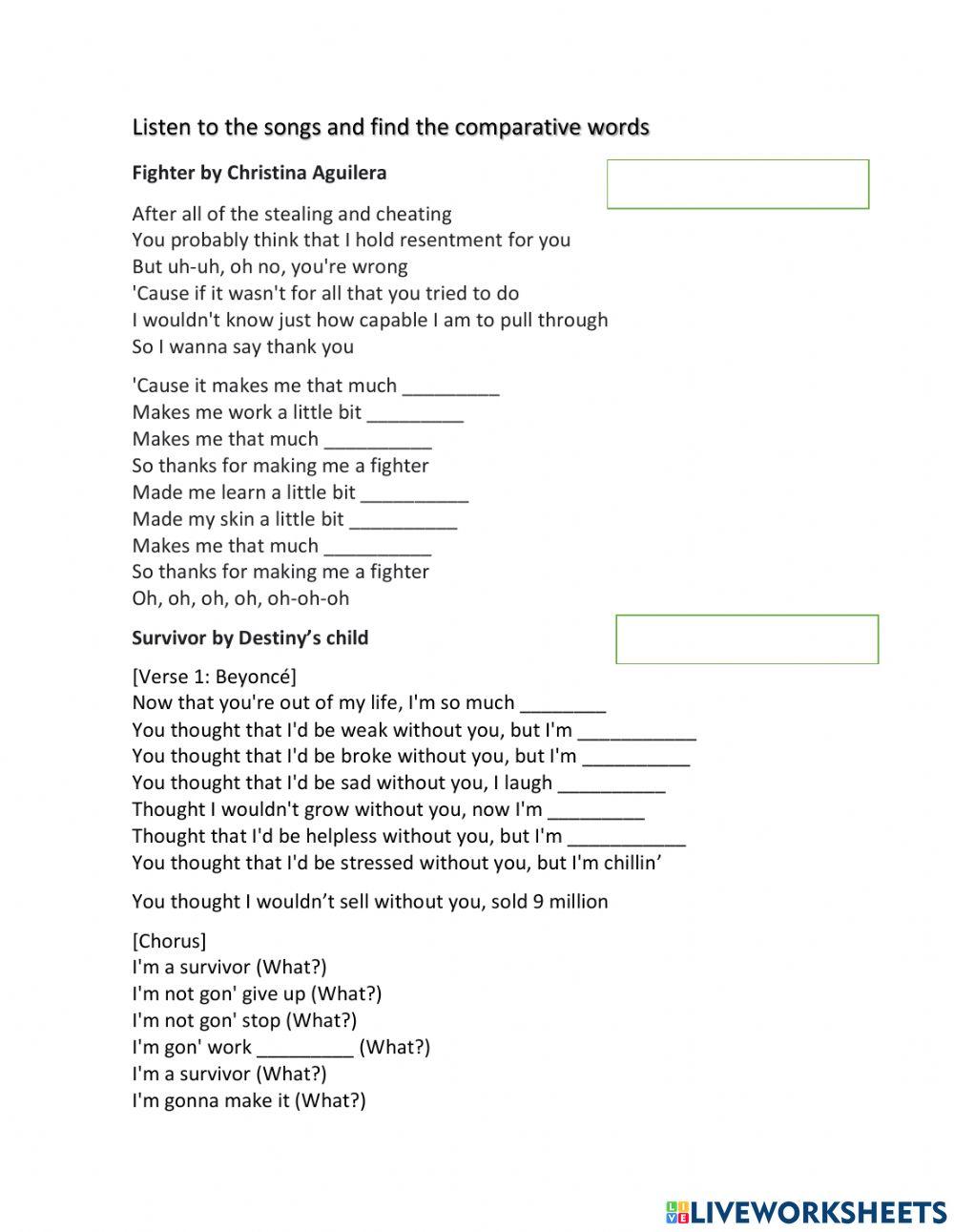 Comparatives with songs