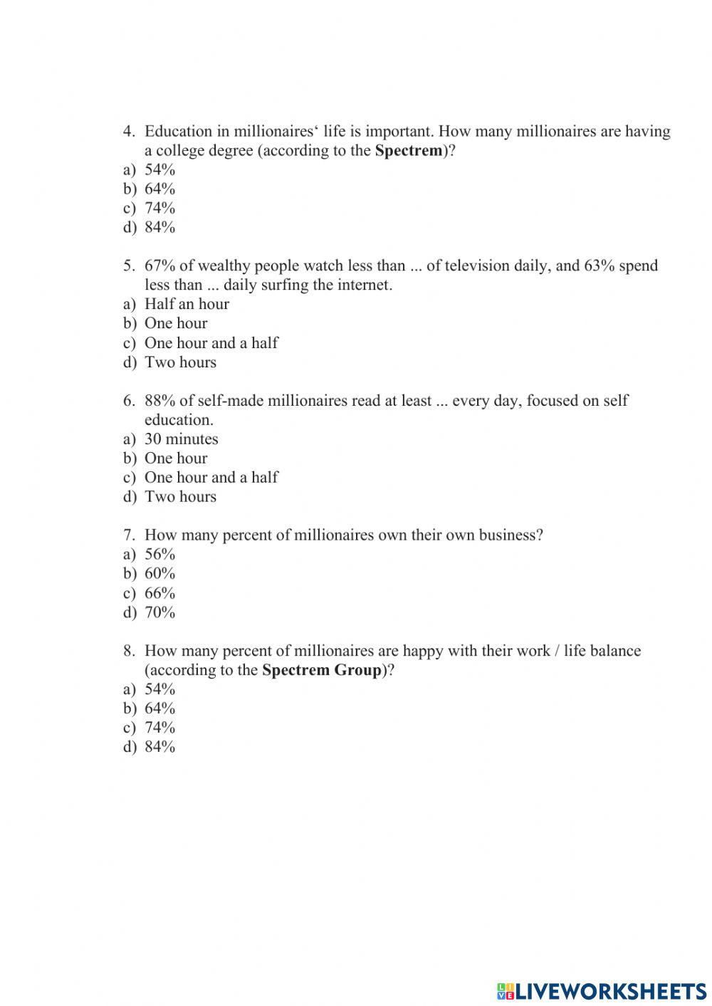 Millionaires in the world