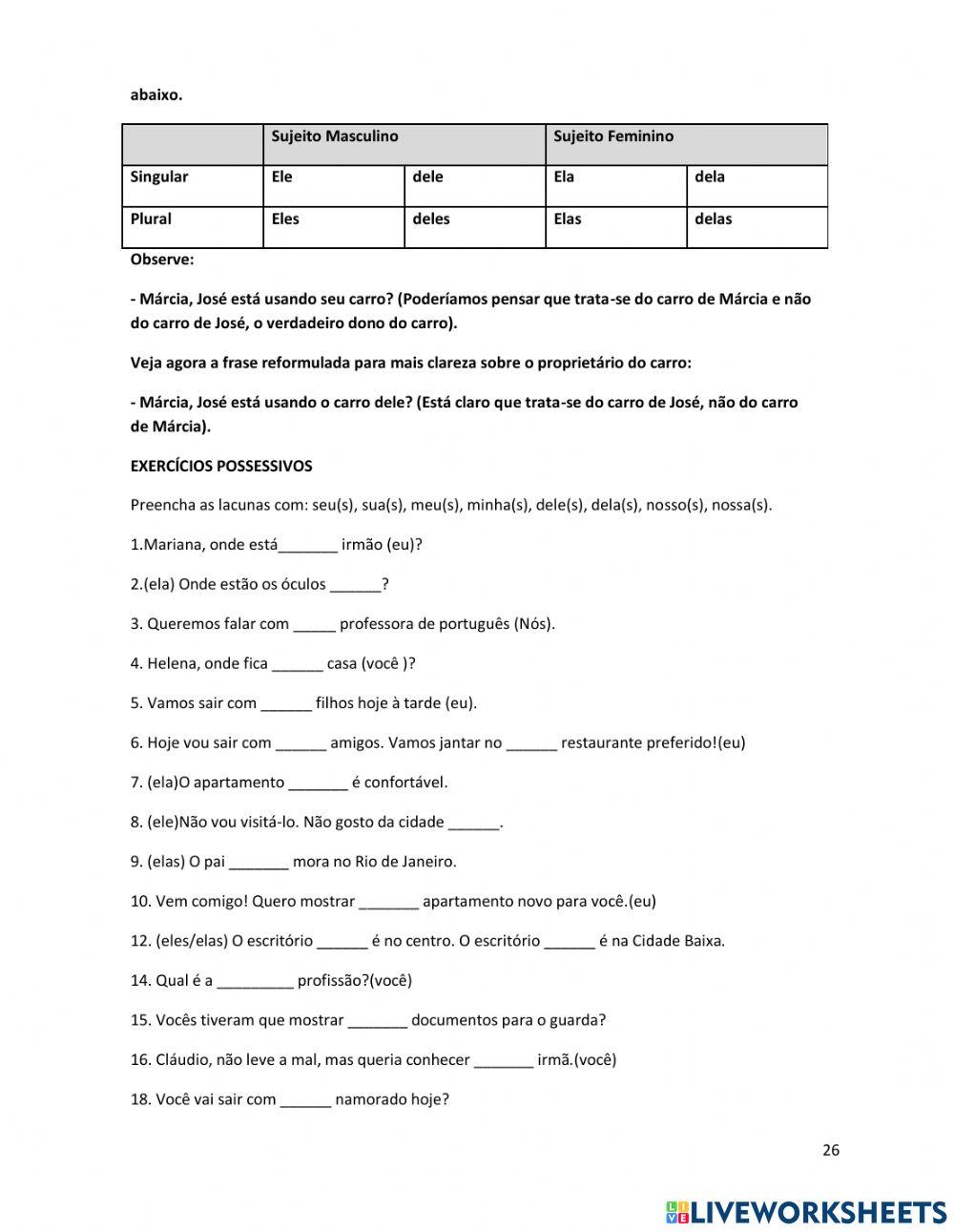 Possessivos prática